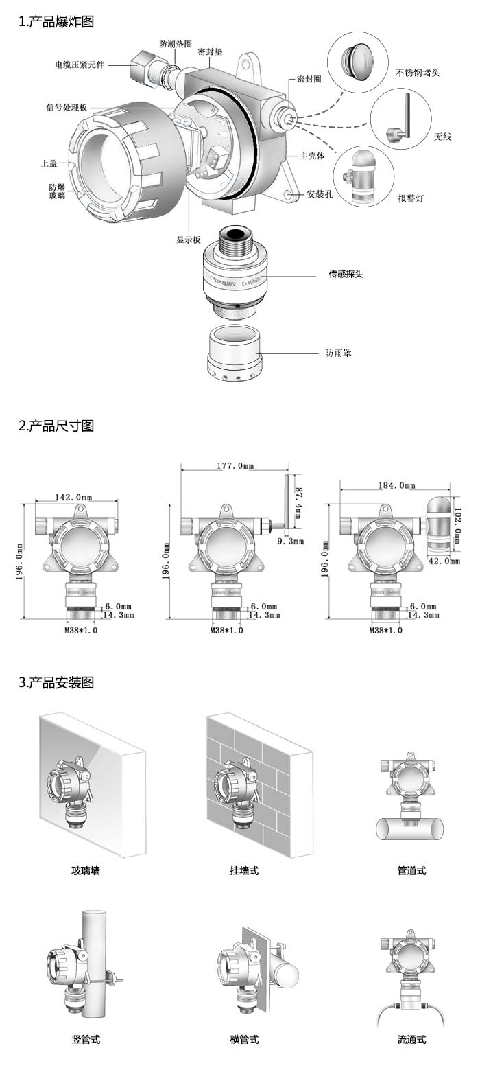 大眾固定安裝式TVOC濃度報(bào)警器型網(wǎng)絡(luò)版尺寸與安裝圖